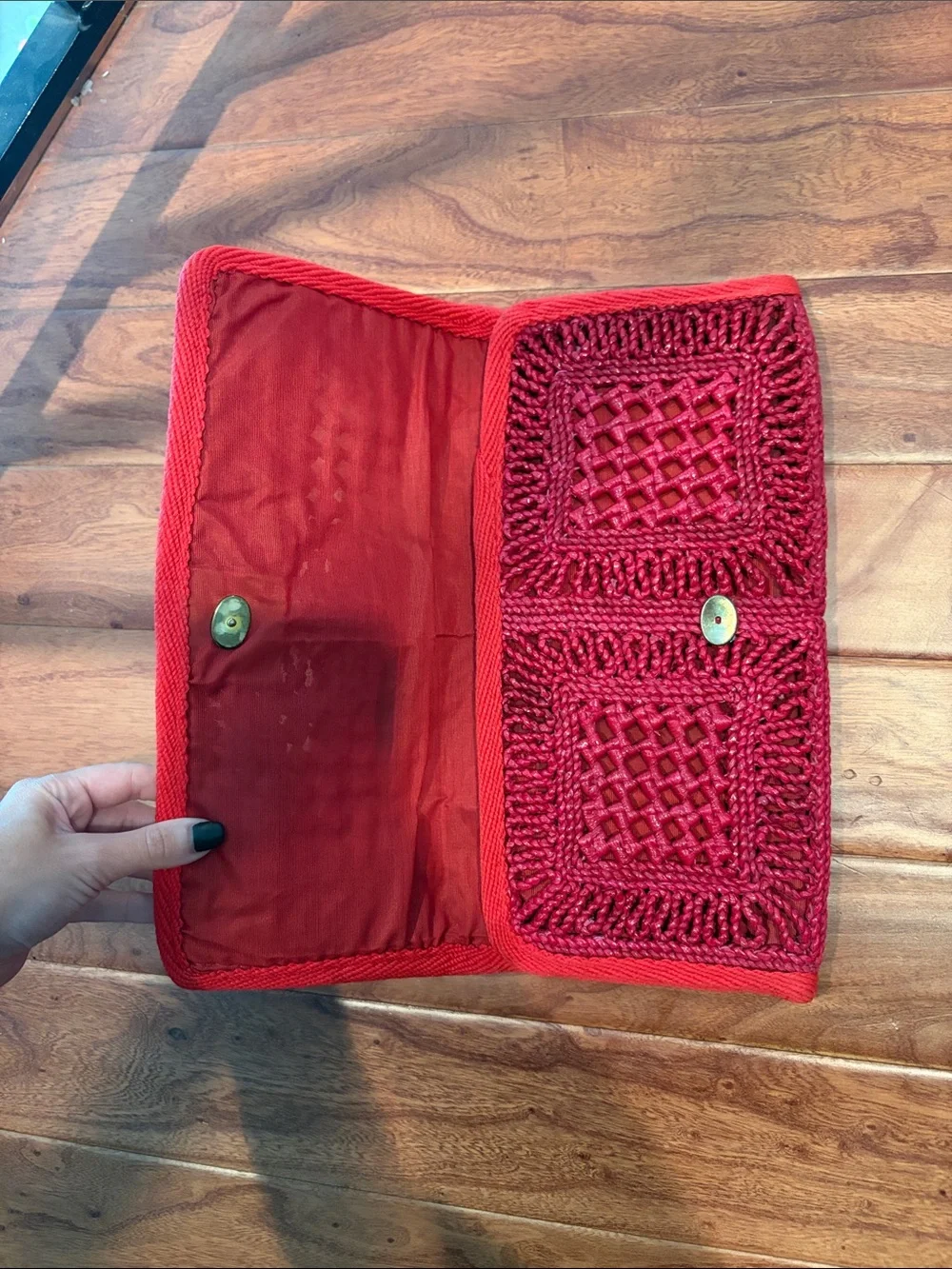Vintage 1970s Epitome Red Straw Woven Clutch Bag